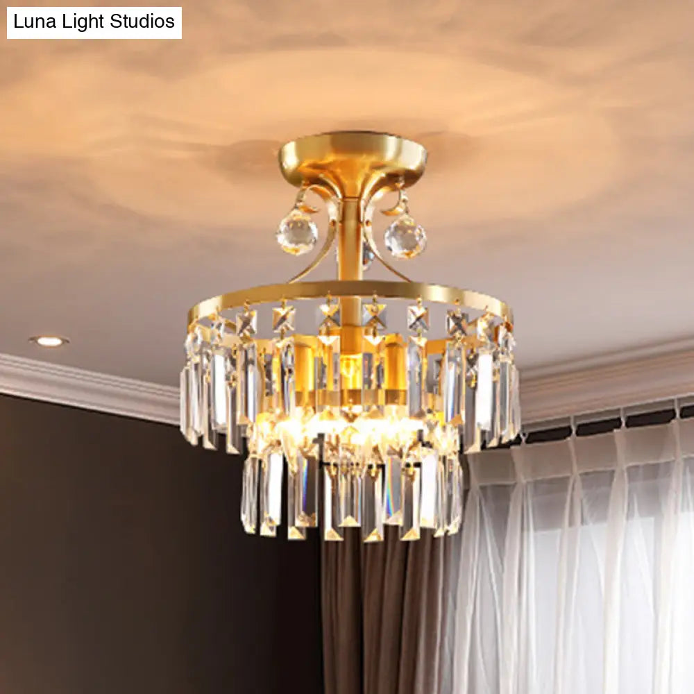 DecorBites™ DecorBites™ Postmodern Brass Drum Flush Mount Ceiling Light with Crystal Prism - 3 Lights