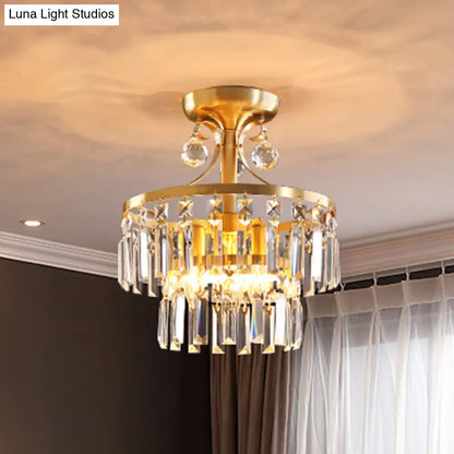 DecorBites™ DecorBites™ Postmodern Brass Drum Flush Mount Ceiling Light with Crystal Prism - 3 Lights