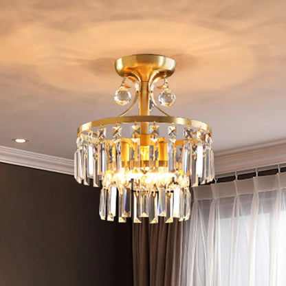 DecorBites™ DecorBites™ Postmodern Brass Drum Flush Mount Ceiling Light with Crystal Prism - 3 Lights