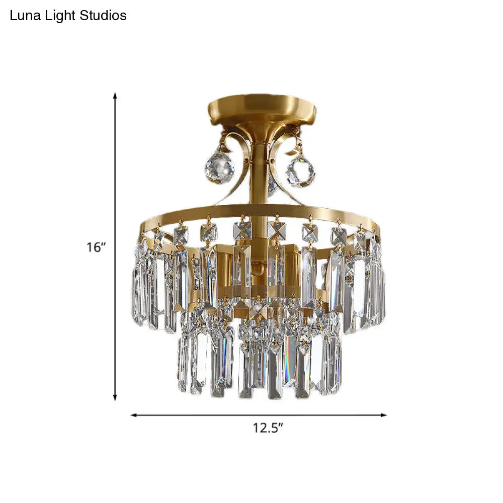 DecorBites™ DecorBites™ Postmodern Brass Drum Flush Mount Ceiling Light with Crystal Prism - 3 Lights