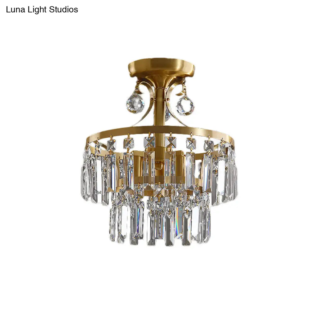 DecorBites™ DecorBites™ Postmodern Brass Drum Flush Mount Ceiling Light with Crystal Prism - 3 Lights