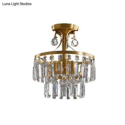 DecorBites™ DecorBites™ Postmodern Brass Drum Flush Mount Ceiling Light with Crystal Prism - 3 Lights