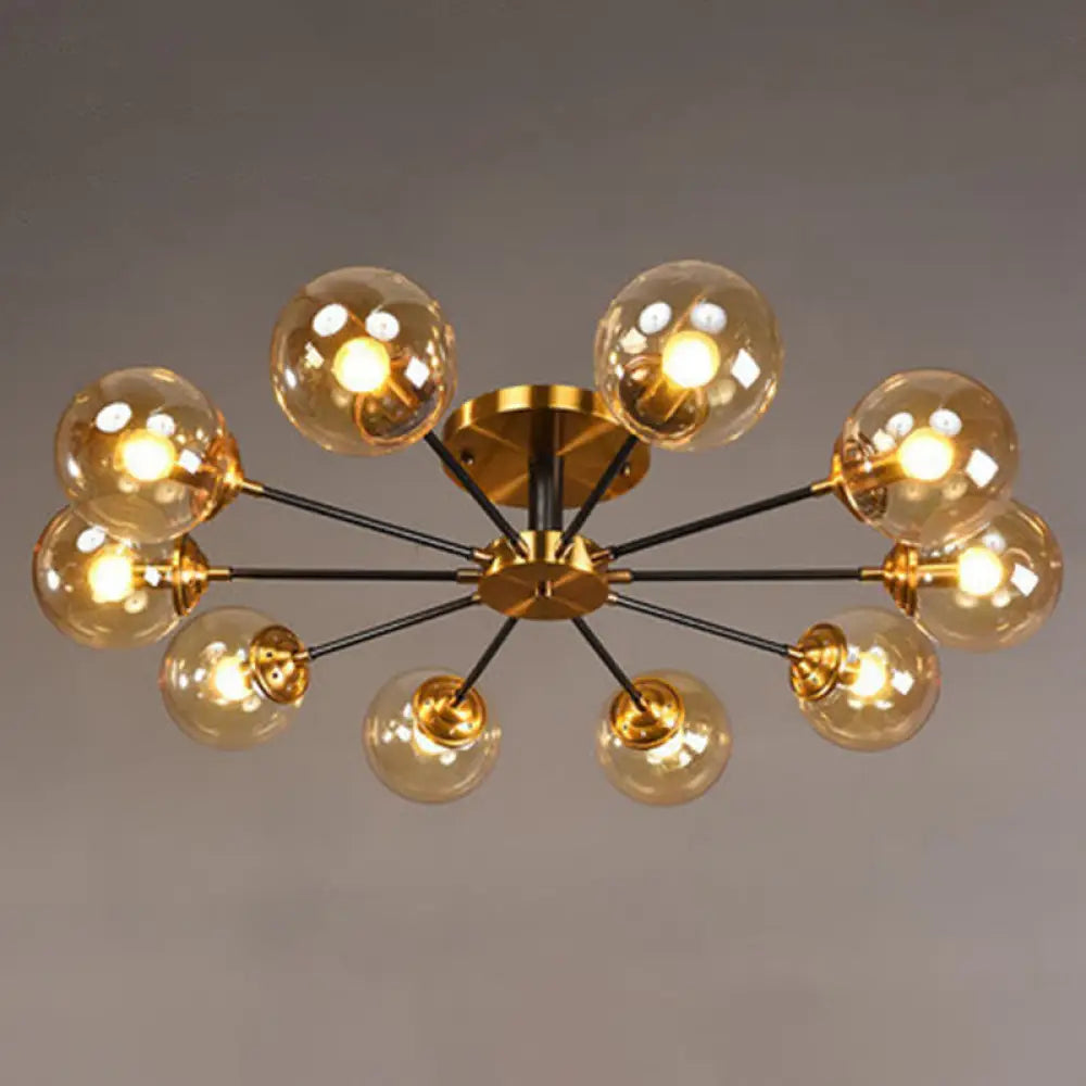 DecorBites™ DecorBites™ Postmodern Brass Finish Radial Ceiling Lamp with Glass Ball Shade