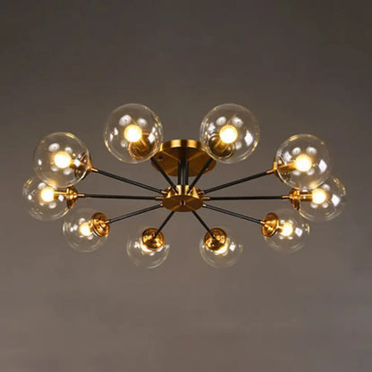 DecorBites™ DecorBites™ Postmodern Brass Finish Radial Ceiling Lamp with Glass Ball Shade
