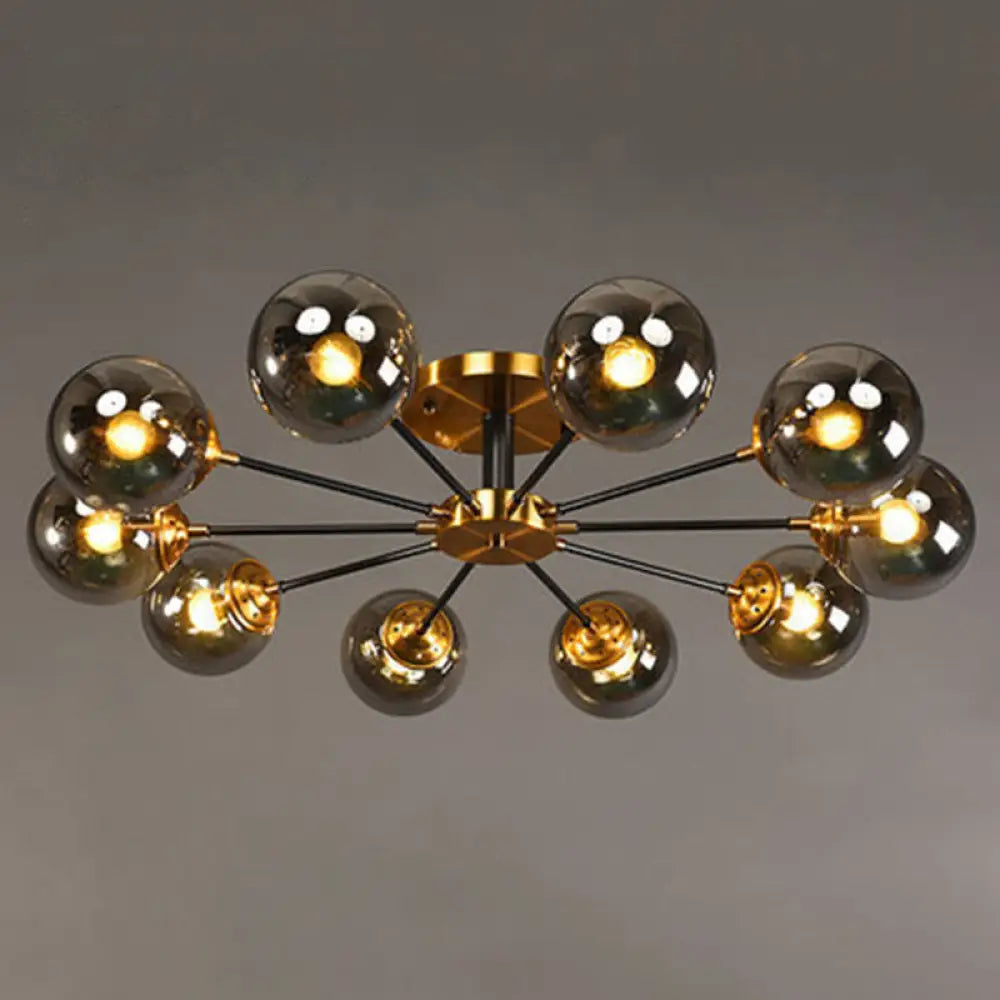 DecorBites™ DecorBites™ Postmodern Brass Finish Radial Ceiling Lamp with Glass Ball Shade