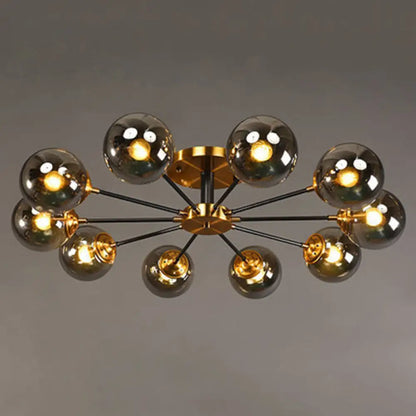 DecorBites™ DecorBites™ Postmodern Brass Finish Radial Ceiling Lamp with Glass Ball Shade