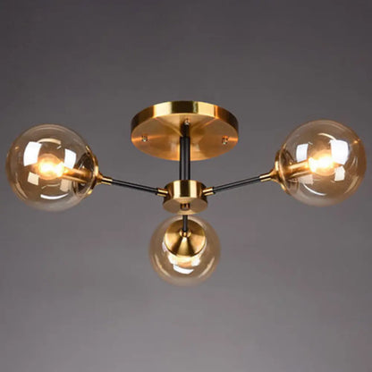 DecorBites™ DecorBites™ Postmodern Brass Finish Radial Ceiling Lamp with Glass Ball Shade