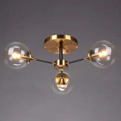 DecorBites™ DecorBites™ Postmodern Brass Finish Radial Ceiling Lamp with Glass Ball Shade