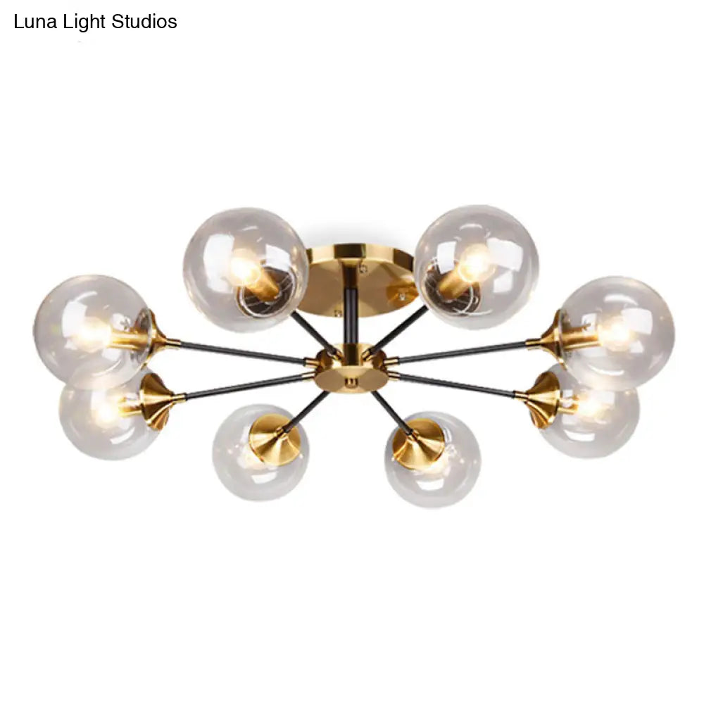 DecorBites™ DecorBites™ Postmodern Brass Finish Radial Ceiling Lamp with Glass Ball Shade