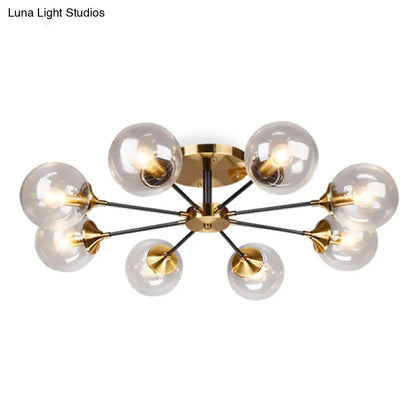 DecorBites™ DecorBites™ Postmodern Brass Finish Radial Ceiling Lamp with Glass Ball Shade