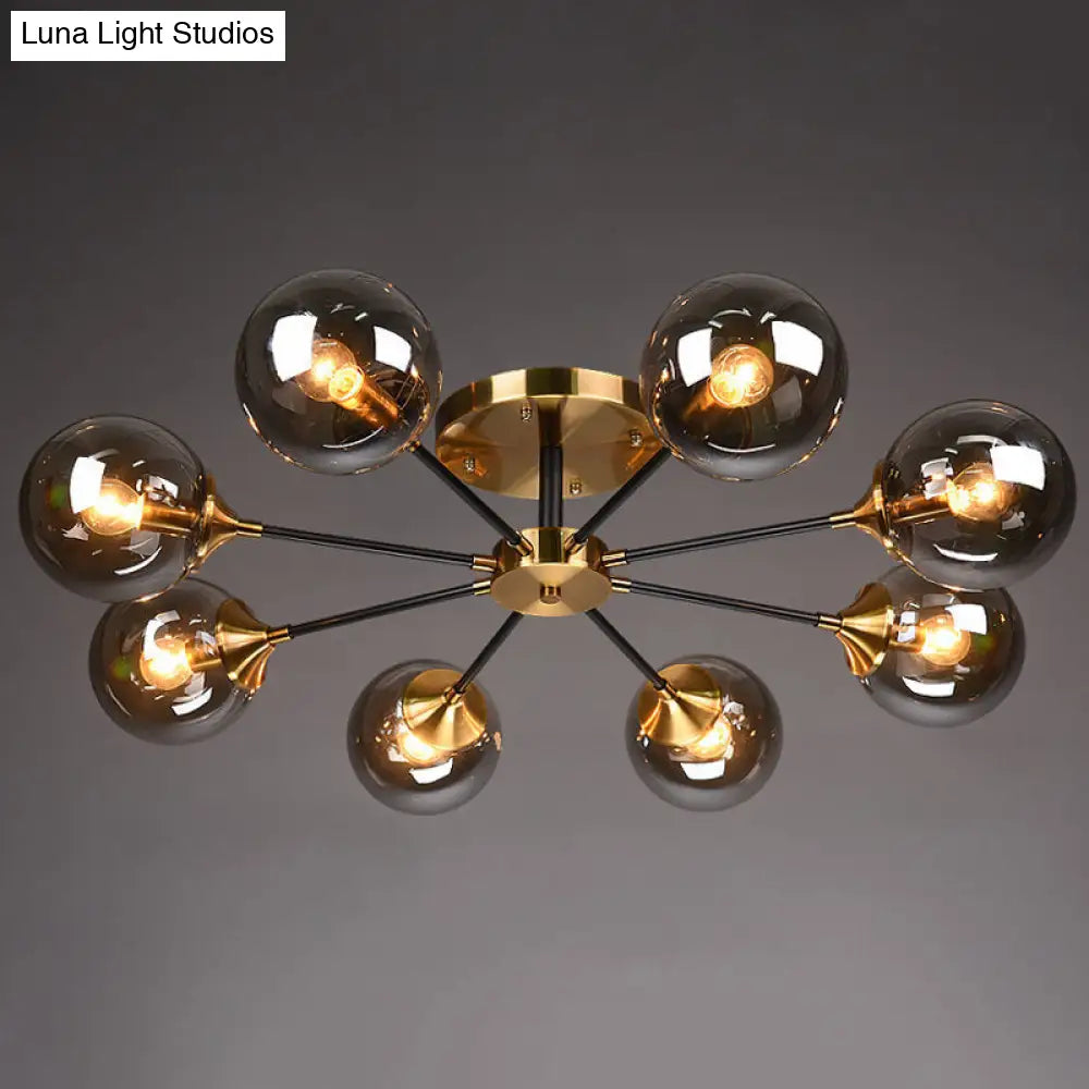 DecorBites™ DecorBites™ Postmodern Brass Finish Radial Ceiling Lamp with Glass Ball Shade
