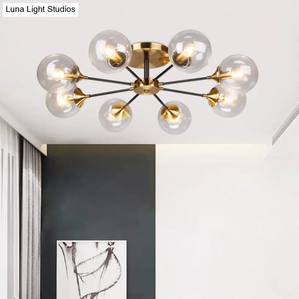DecorBites™ DecorBites™ Postmodern Brass Finish Radial Ceiling Lamp with Glass Ball Shade