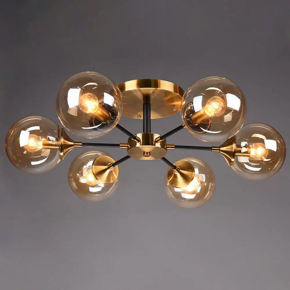 DecorBites™ DecorBites™ Postmodern Brass Finish Radial Ceiling Lamp with Glass Ball Shade