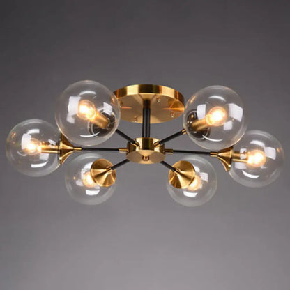 DecorBites™ DecorBites™ Postmodern Brass Finish Radial Ceiling Lamp with Glass Ball Shade