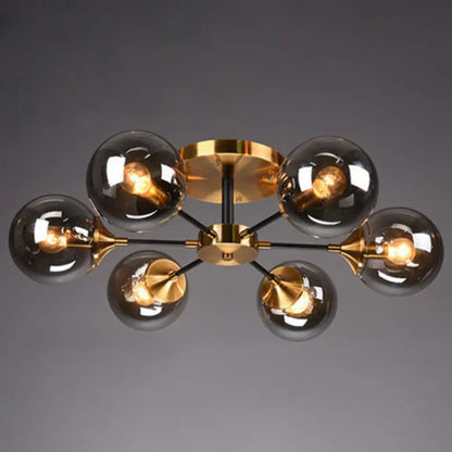 DecorBites™ DecorBites™ Postmodern Brass Finish Radial Ceiling Lamp with Glass Ball Shade