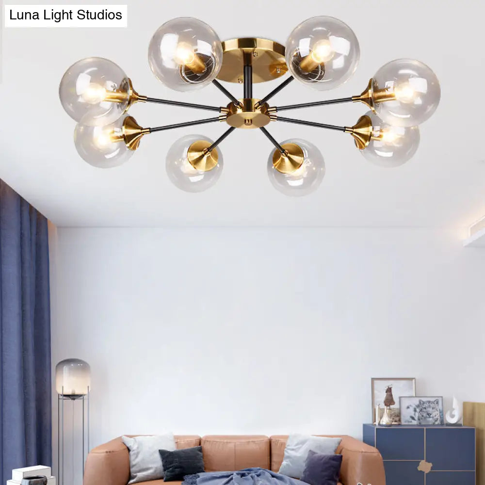 DecorBites™ DecorBites™ Postmodern Brass Finish Radial Ceiling Lamp with Glass Ball Shade