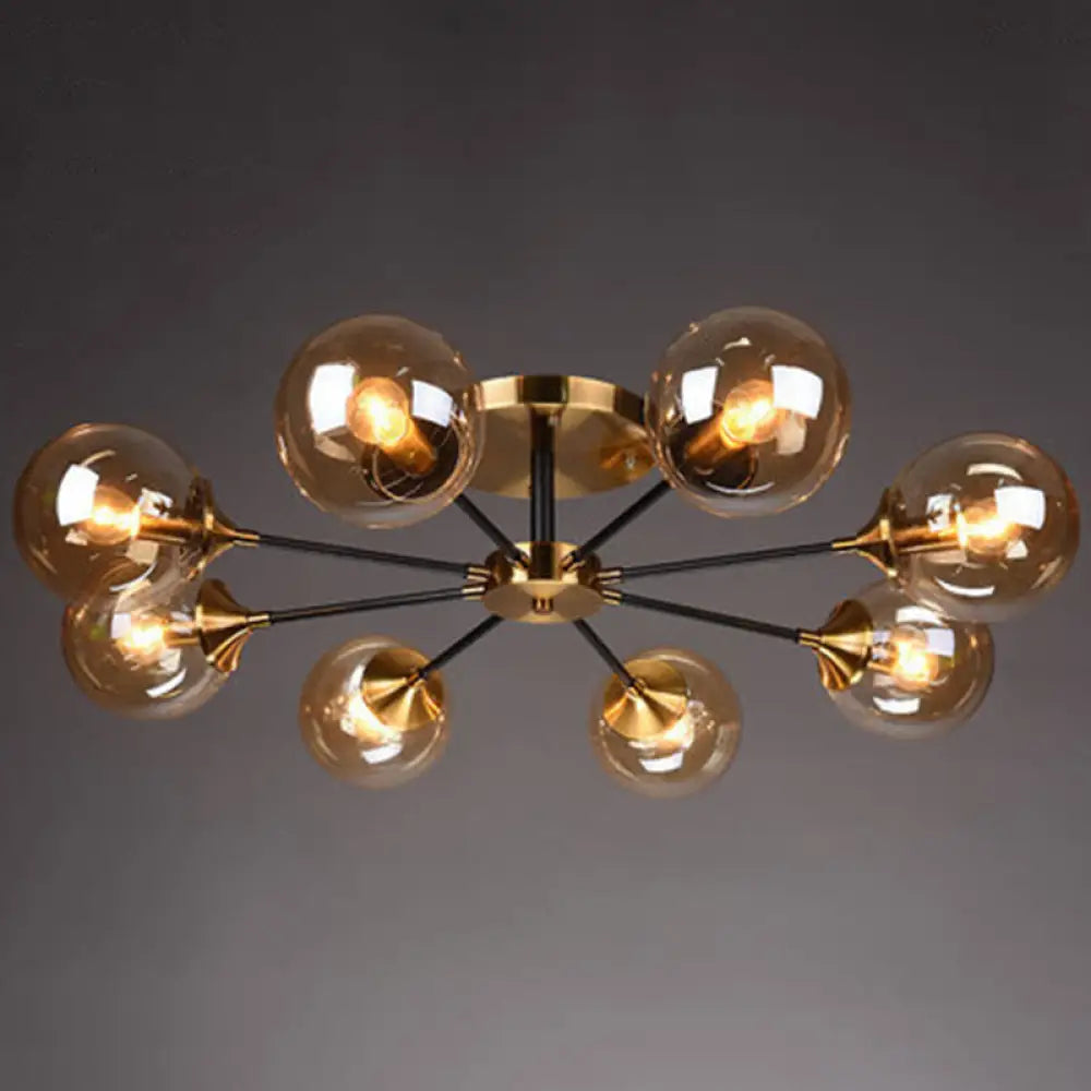 DecorBites™ DecorBites™ Postmodern Brass Finish Radial Ceiling Lamp with Glass Ball Shade