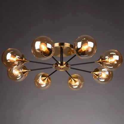 DecorBites™ DecorBites™ Postmodern Brass Finish Radial Ceiling Lamp with Glass Ball Shade