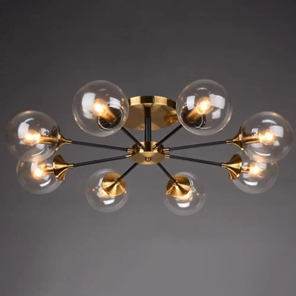 DecorBites™ DecorBites™ Postmodern Brass Finish Radial Ceiling Lamp with Glass Ball Shade