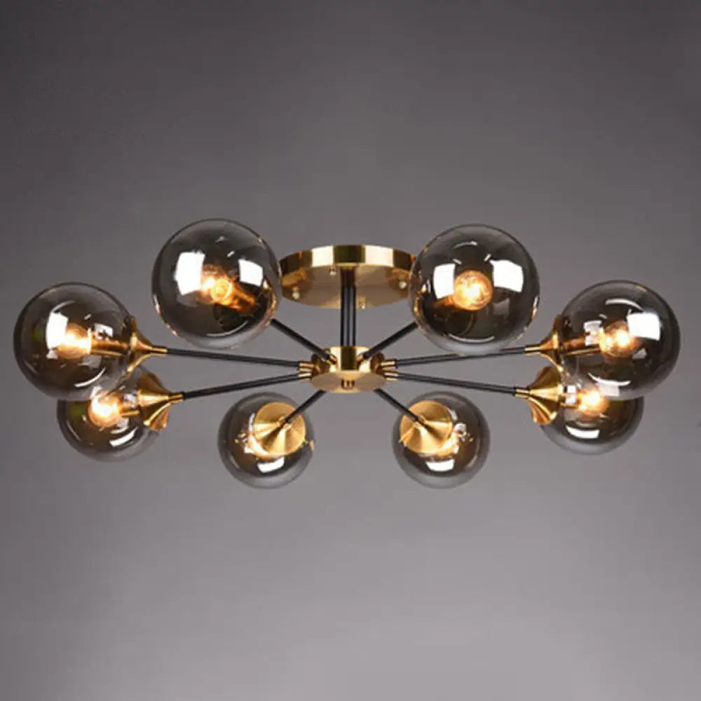 DecorBites™ DecorBites™ Postmodern Brass Finish Radial Ceiling Lamp with Glass Ball Shade