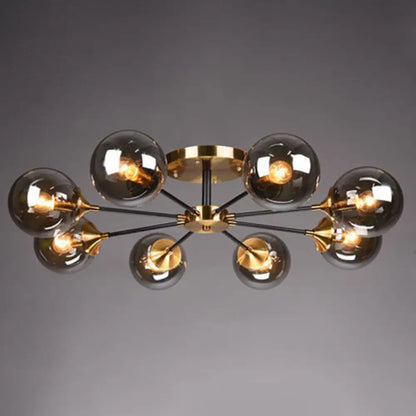 DecorBites™ DecorBites™ Postmodern Brass Finish Radial Ceiling Lamp with Glass Ball Shade