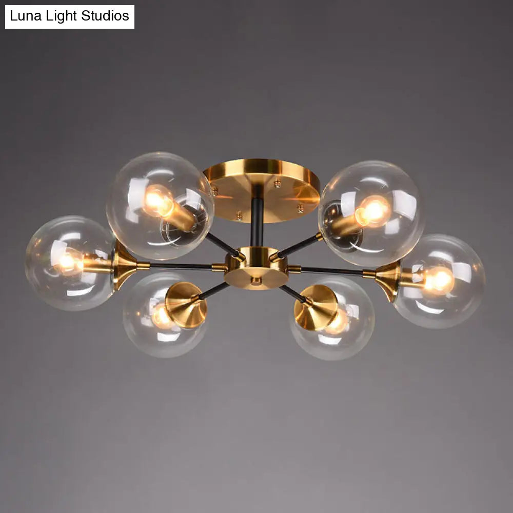 DecorBites™ DecorBites™ Postmodern Brass Flush Mount Light with Burst Design and Glass Ball for Living Room