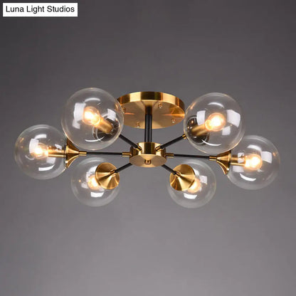 DecorBites™ DecorBites™ Postmodern Brass Flush Mount Light with Burst Design and Glass Ball for Living Room