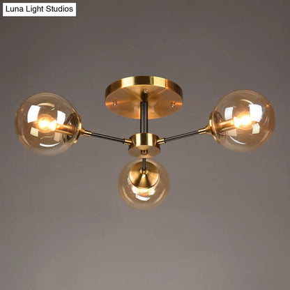 DecorBites™ DecorBites™ Postmodern Brass Flush Mount Light with Burst Design and Glass Ball for Living Room