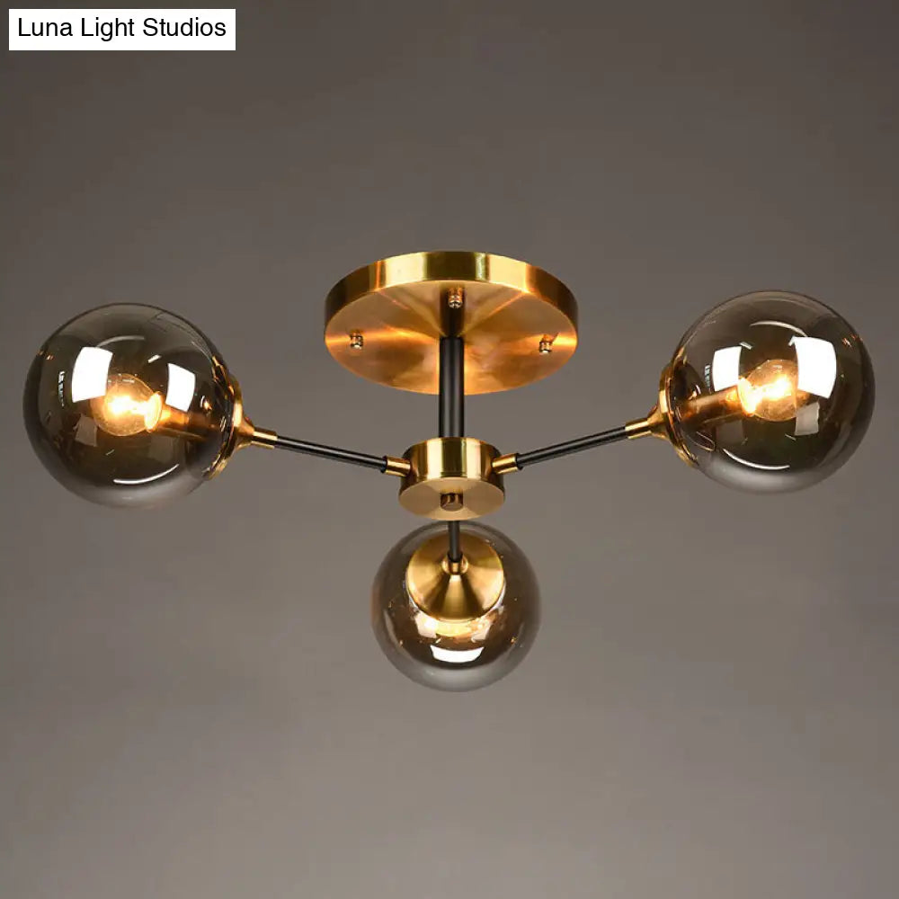 DecorBites™ DecorBites™ Postmodern Brass Flush Mount Light with Burst Design and Glass Ball for Living Room