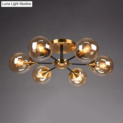 DecorBites™ DecorBites™ Postmodern Brass Flush Mount Light with Burst Design and Glass Ball for Living Room