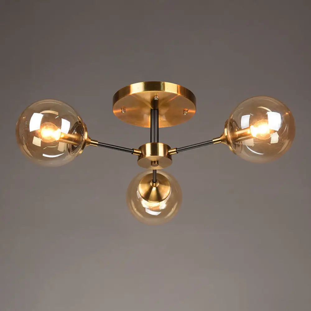 DecorBites™ DecorBites™ Postmodern Brass Flush Mount Light with Burst Design and Glass Ball for Living Room