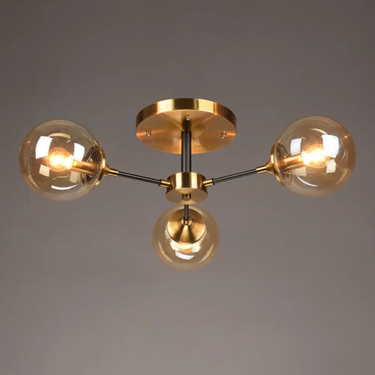 DecorBites™ DecorBites™ Postmodern Brass Flush Mount Light with Burst Design and Glass Ball for Living Room