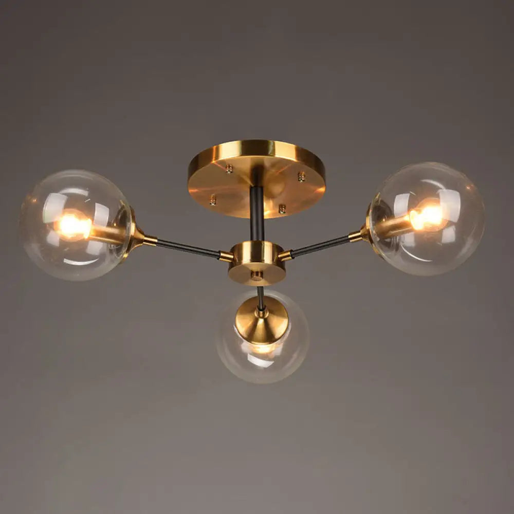 DecorBites™ DecorBites™ Postmodern Brass Flush Mount Light with Burst Design and Glass Ball for Living Room