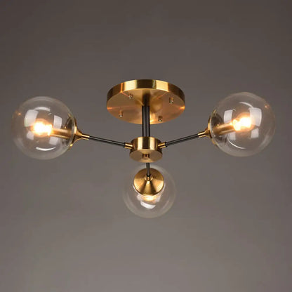 DecorBites™ DecorBites™ Postmodern Brass Flush Mount Light with Burst Design and Glass Ball for Living Room