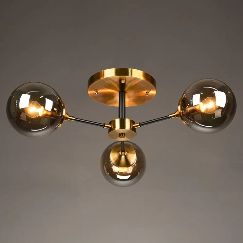 DecorBites™ DecorBites™ Postmodern Brass Flush Mount Light with Burst Design and Glass Ball for Living Room
