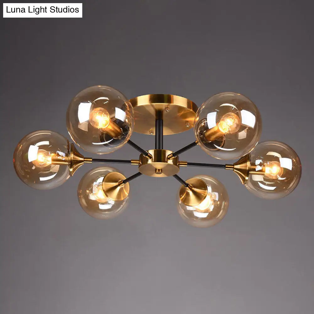 DecorBites™ DecorBites™ Postmodern Brass Flush Mount Light with Burst Design and Glass Ball for Living Room