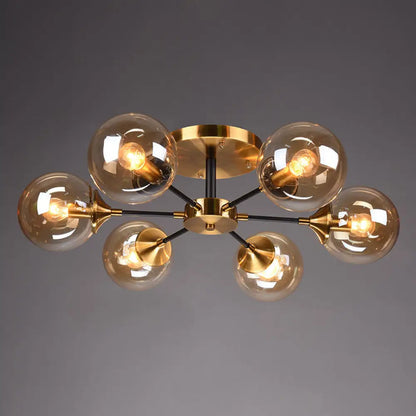 DecorBites™ DecorBites™ Postmodern Brass Flush Mount Light with Burst Design and Glass Ball for Living Room