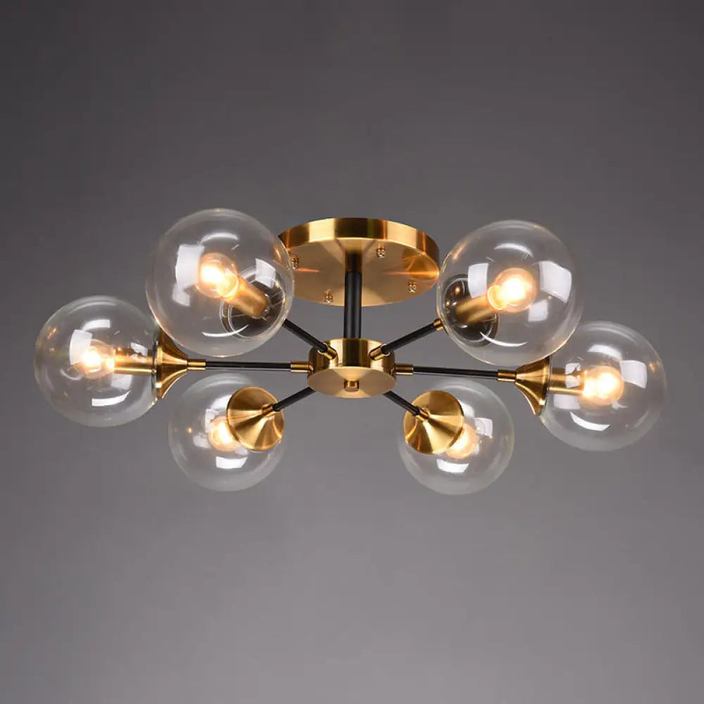 DecorBites™ DecorBites™ Postmodern Brass Flush Mount Light with Burst Design and Glass Ball for Living Room