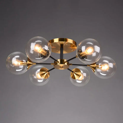 DecorBites™ DecorBites™ Postmodern Brass Flush Mount Light with Burst Design and Glass Ball for Living Room
