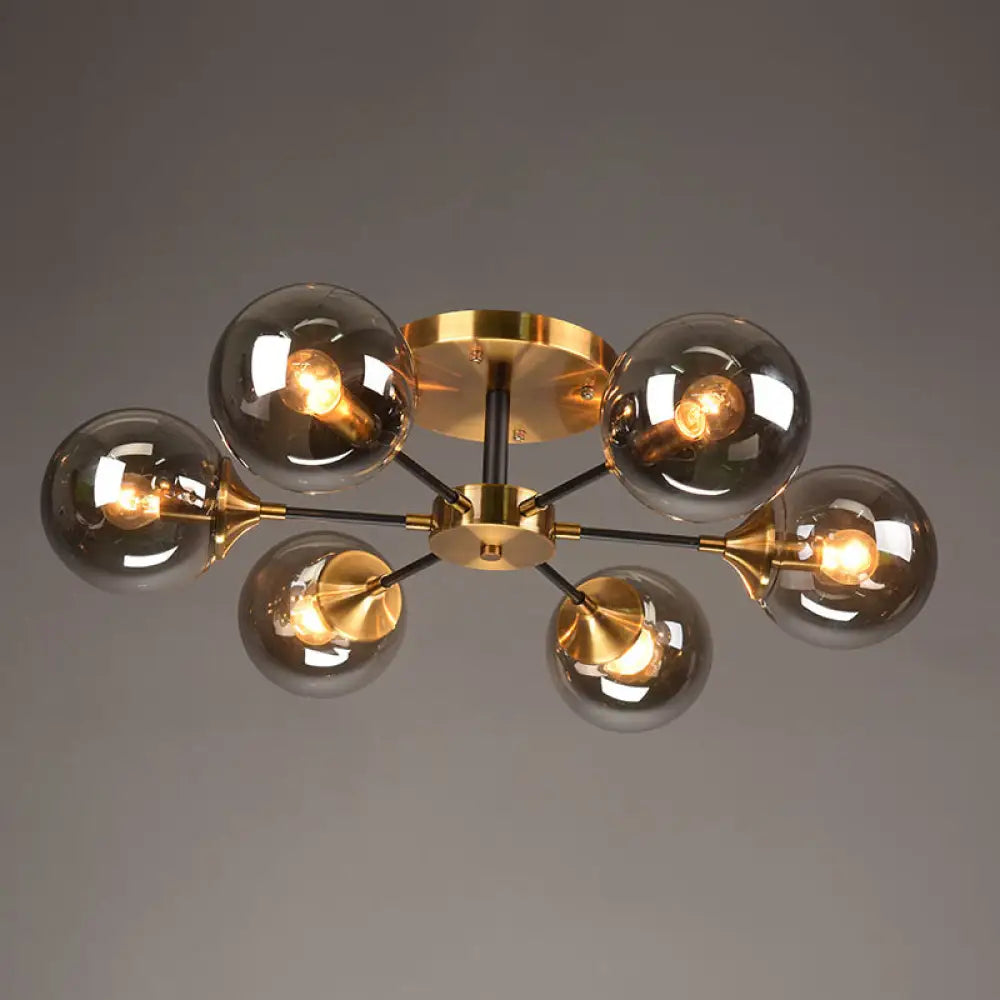 DecorBites™ DecorBites™ Postmodern Brass Flush Mount Light with Burst Design and Glass Ball for Living Room