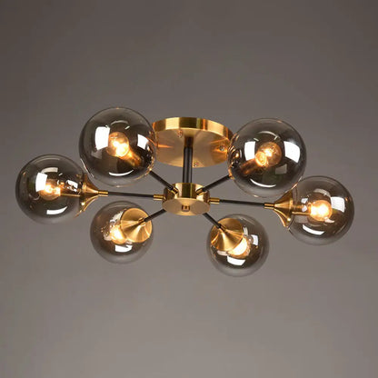 DecorBites™ DecorBites™ Postmodern Brass Flush Mount Light with Burst Design and Glass Ball for Living Room