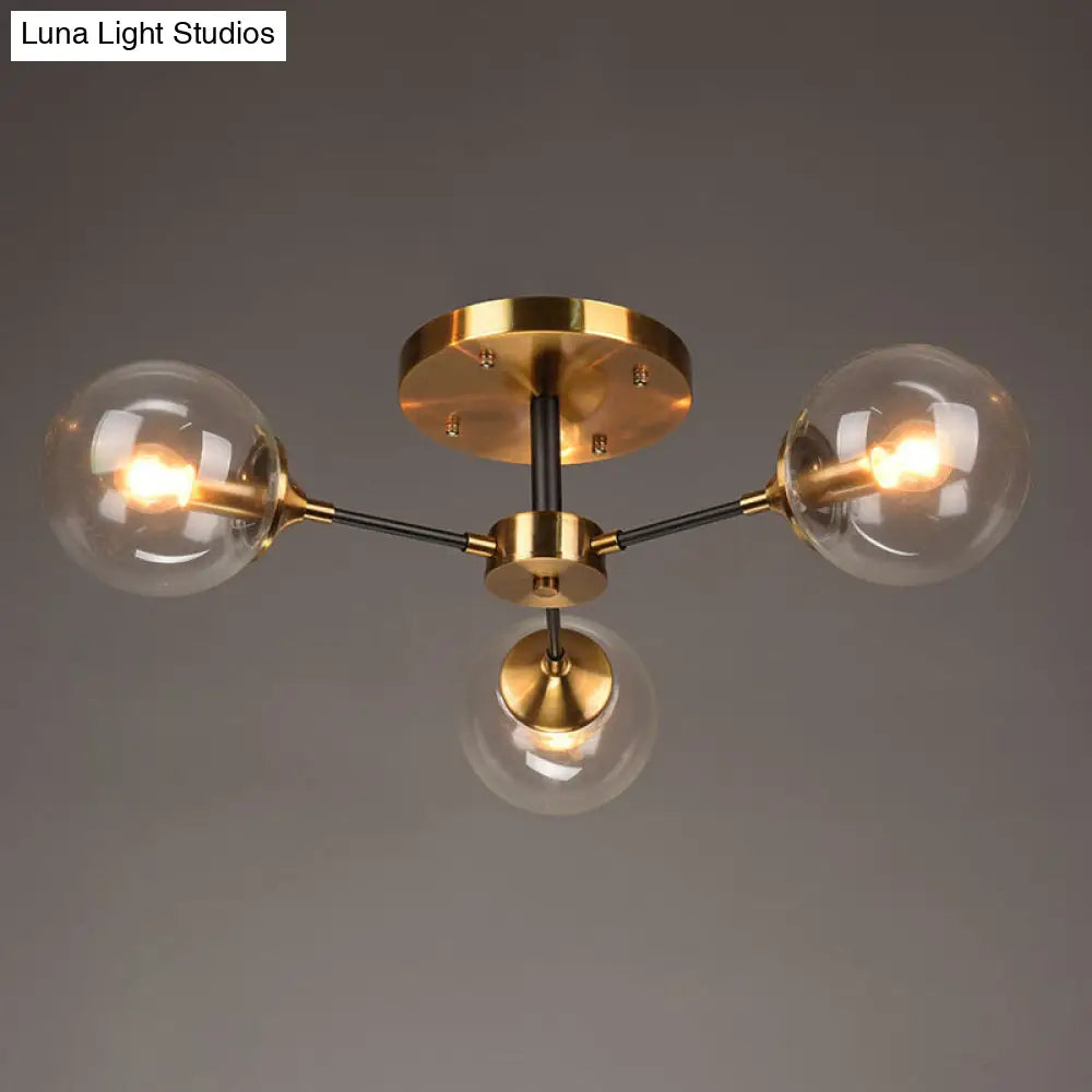 DecorBites™ DecorBites™ Postmodern Brass Flush Mount Light with Burst Design and Glass Ball for Living Room