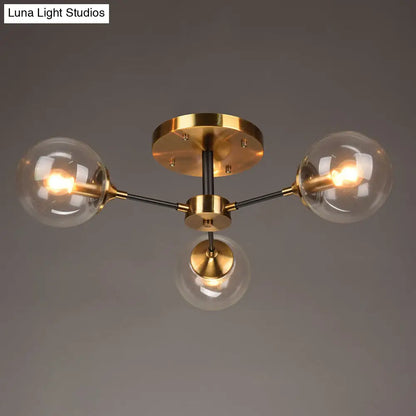 DecorBites™ DecorBites™ Postmodern Brass Flush Mount Light with Burst Design and Glass Ball for Living Room