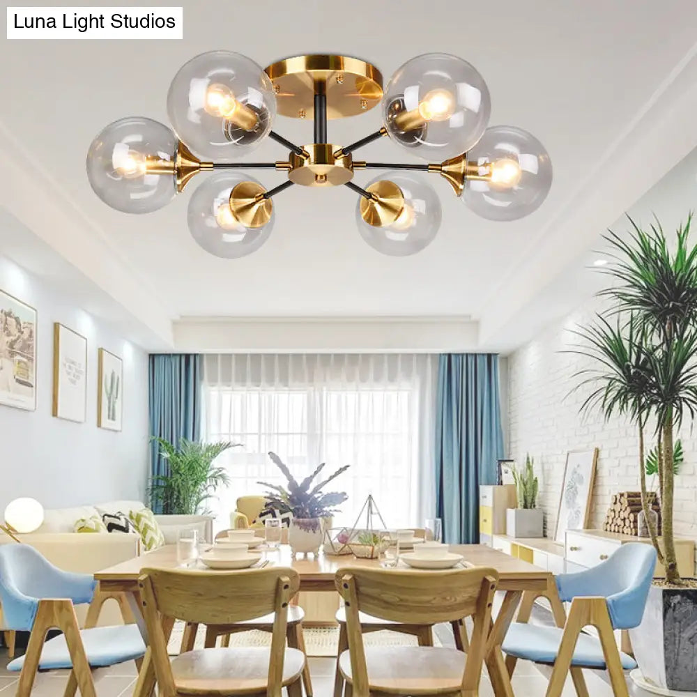 DecorBites™ DecorBites™ Postmodern Brass Flush Mount Light with Burst Design and Glass Ball for Living Room