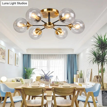 DecorBites™ DecorBites™ Postmodern Brass Flush Mount Light with Burst Design and Glass Ball for Living Room