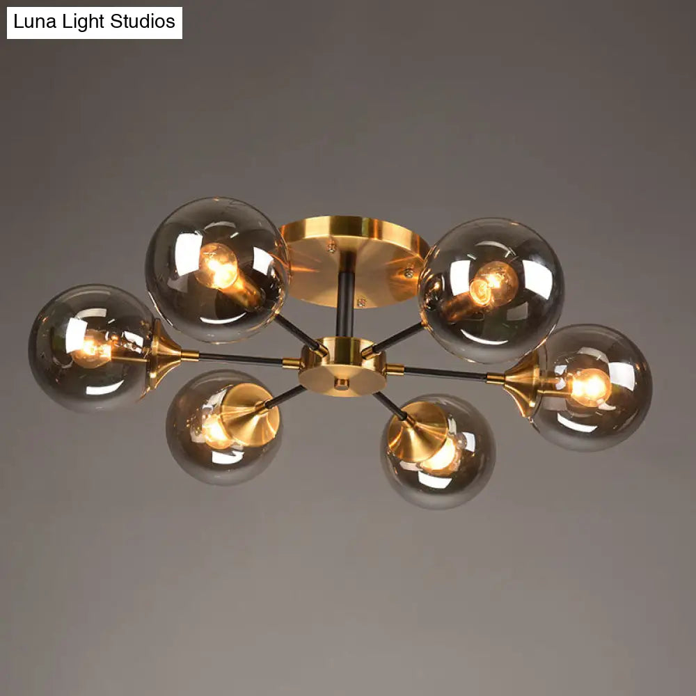 DecorBites™ DecorBites™ Postmodern Brass Flush Mount Light with Burst Design and Glass Ball for Living Room