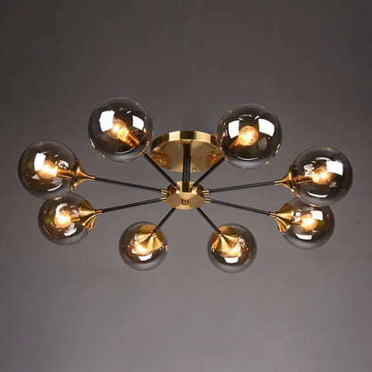 DecorBites™ DecorBites™ Postmodern Brass Flush Mount Light with Burst Design and Glass Ball for Living Room