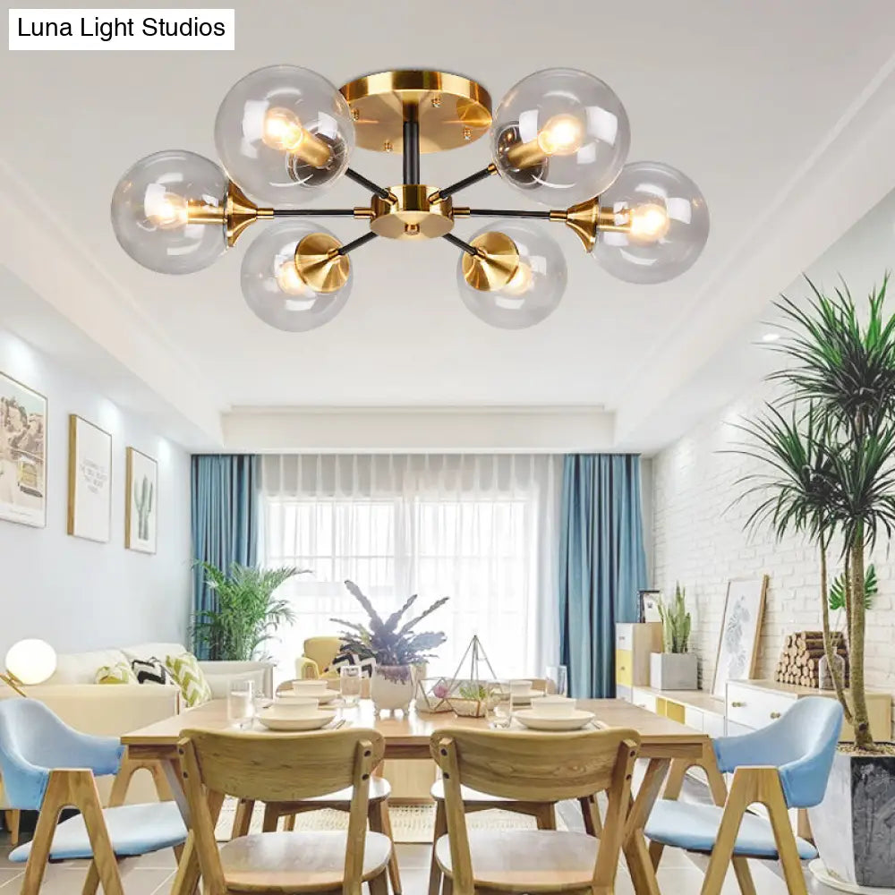 DecorBites™ DecorBites™ Postmodern Brass Flush Mount Light with Burst Design and Glass Ball for Living Room