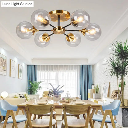 DecorBites™ DecorBites™ Postmodern Brass Flush Mount Light with Burst Design and Glass Ball for Living Room