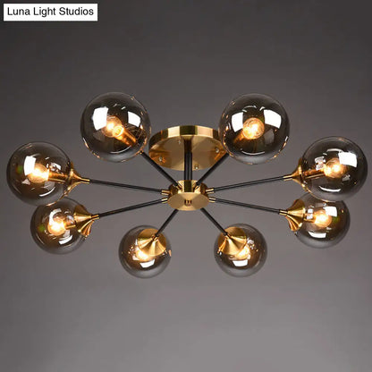 DecorBites™ DecorBites™ Postmodern Brass Flush Mount Light with Burst Design and Glass Ball for Living Room